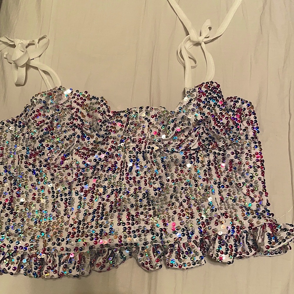 White corset with colorful sequins